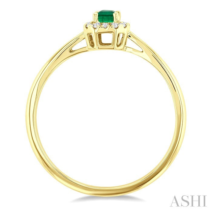 5X3 MM Octagonal Shape Emerald and 1/20 Ctw Round Cut Diamond Halo Precious Ring in 10K Yellow Gold