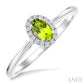 5X3 MM Oval Shape Peridot and 1/20 Ctw Round Cut Diamond Halo Semi-Precious Ring in 10K White Gold