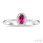 5X3 MM Oval Shape Pink Tourmaline and 1/20 Ctw Round Cut Diamond Halo Semi-Precious Ring in 10K White Gold