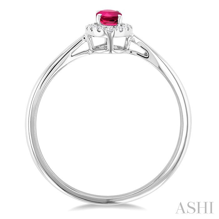 5X3 MM Oval Shape Pink Tourmaline and 1/20 Ctw Round Cut Diamond Halo Semi-Precious Ring in 10K White Gold