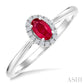 5X3 MM Oval Shape Ruby and 1/20 Ctw Round Cut Diamond Halo Precious Ring in 10K White Gold