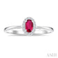 5X3 MM Oval Shape Ruby and 1/20 Ctw Round Cut Diamond Halo Precious Ring in 10K White Gold