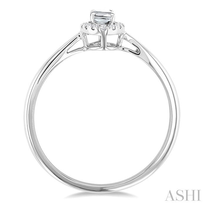 5X3 MM Oval Shape White Topaz and 1/20 Ctw Round Cut Diamond Halo Semi-Precious Ring in 10K White Gold