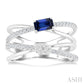 5X3 MM Emerald Shape Sapphire and 1/4 Ctw Round Cut Diamond Double Criss Cross Lovebright Precious Ring in 10K White Gol