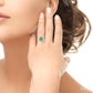 6X4 MM Emerald Shape & 1.5 MM Round Cut Emerald and 1/3 Ctw Round Cut Diamond Floral Precious Ring in 14K White Gold