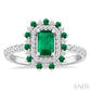 6X4 MM Emerald Shape & 1.5 MM Round Cut Emerald and 1/3 Ctw Round Cut Diamond Floral Precious Ring in 14K White Gold