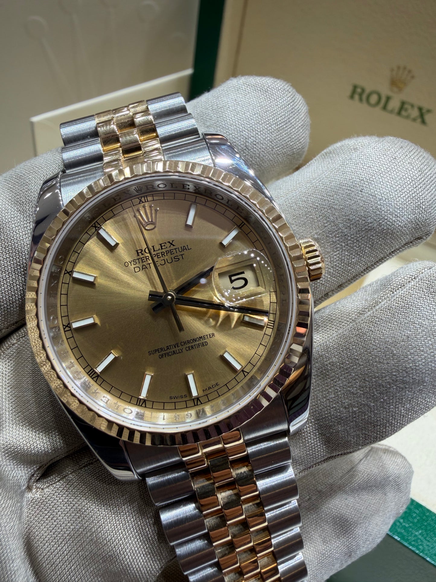 Rolex Datejust 18k/ss Jubilee Gold Roman Numerals Watch 116233