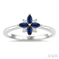 4X2 MM Marquise Shape Sapphire and 1/20 Ctw Round Cut Diamond Blossom Ring in 10K White Gold