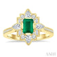 6X4 MM Octagon Cut Emerald and 5/8 Ctw Art Deco Mixed Diamond Cut Precious Fashion Ring in 14K Yellow Gold