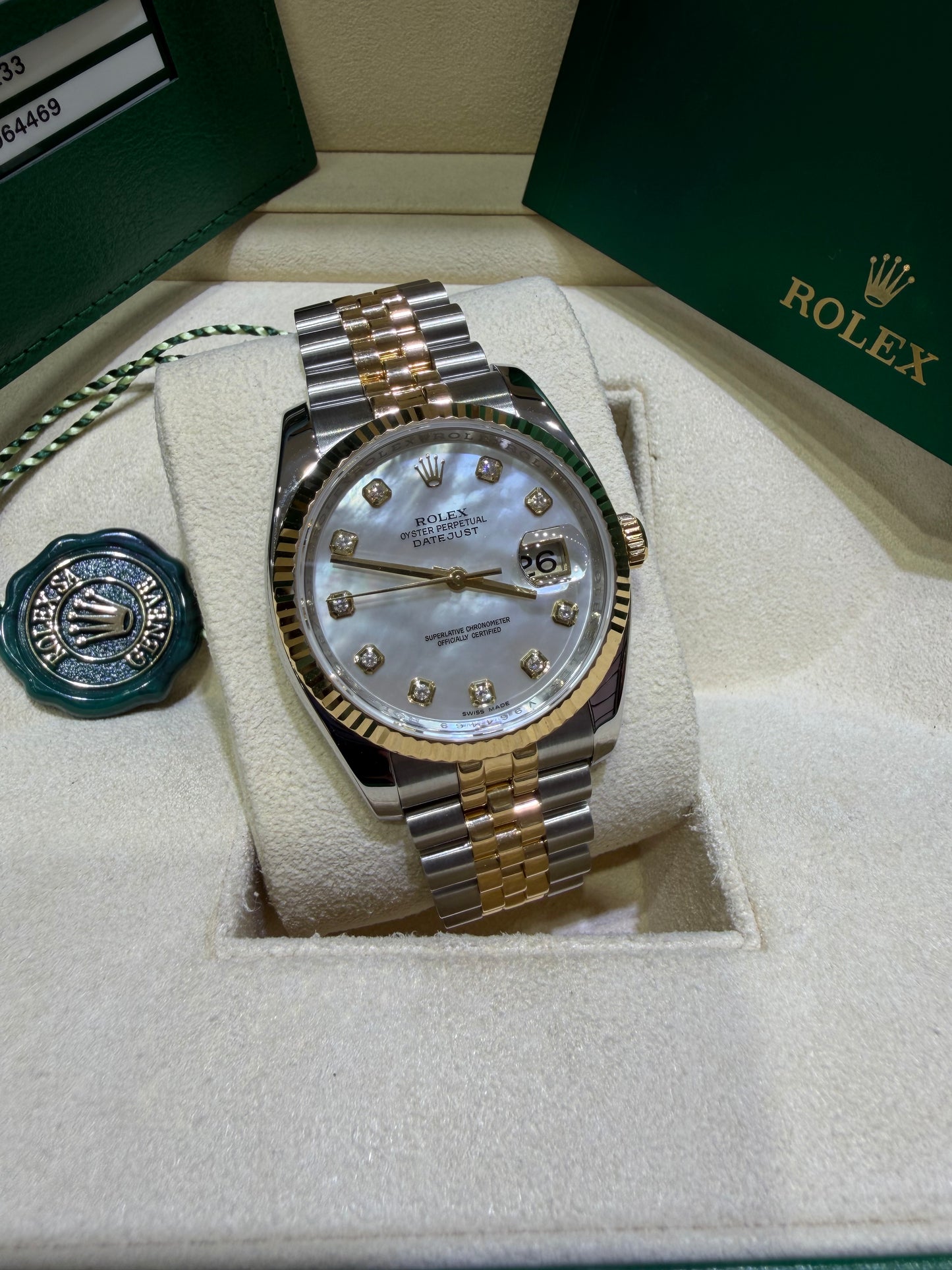 Rolex Datejust 18k/ss Jubilee factory Mother of pearl diamond dial  116233