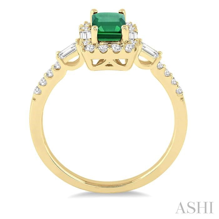 6X4 MM Octagon Cut Emerald and 1/2 Ctw Round Cut Diamond Precious Ring in 14K Yellow Gold