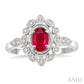 6X4 MM Oval Cut Ruby and 1/8 Ctw Lattice Reverse Taper Shank Round Cut Diamond Precious Ring in 10K White Gold