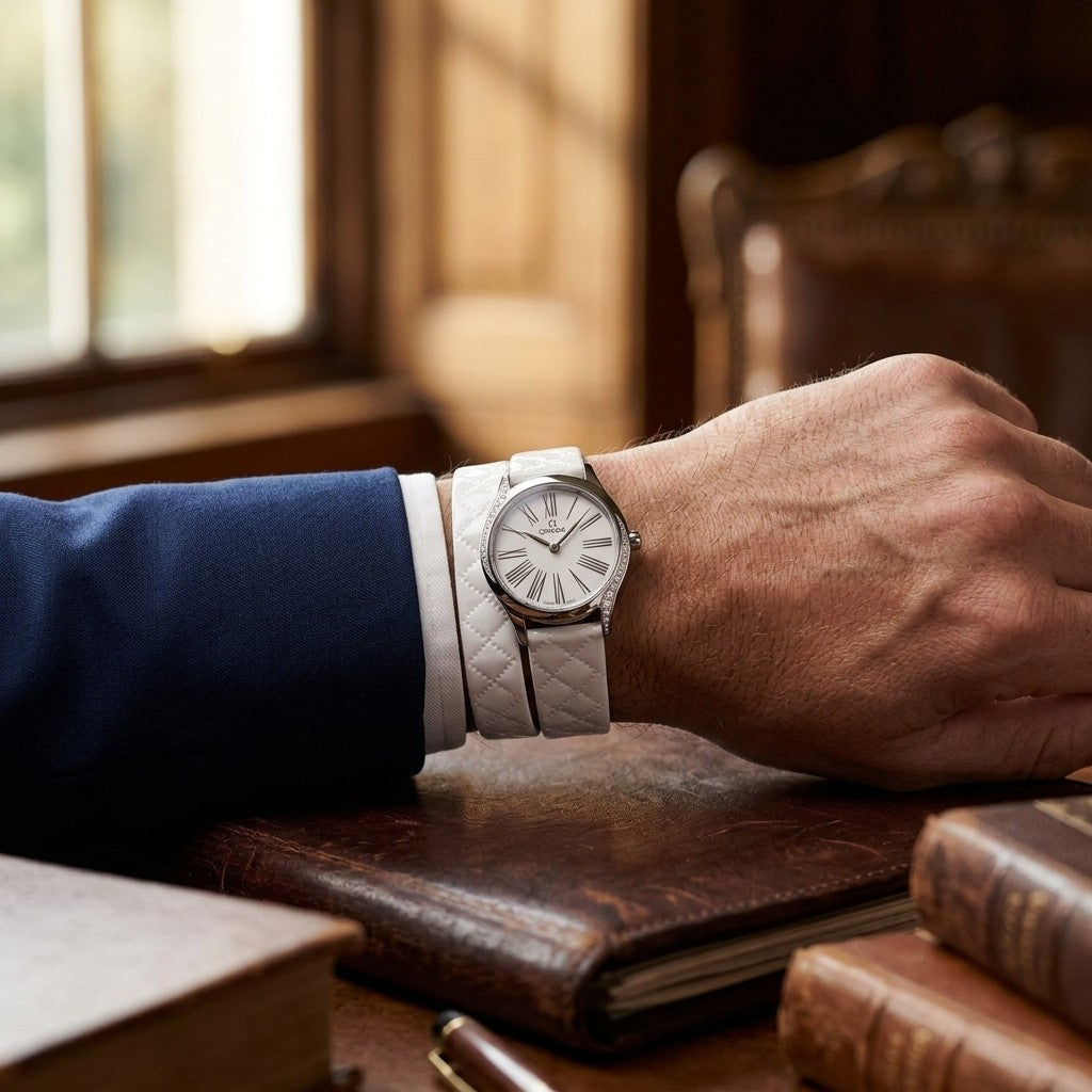 Omega de Ville Mini Trésor 26 mm — Steel on Leather Strap (428.17.26.60.04.008) — lifestyle