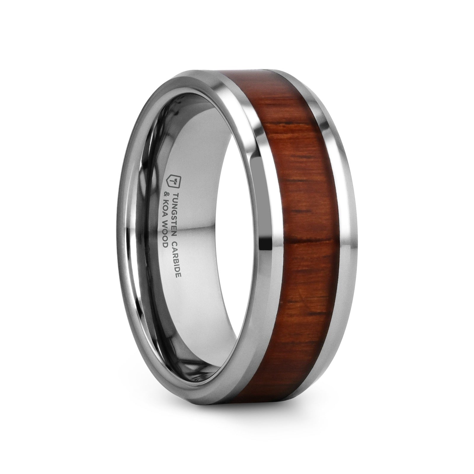 KONA Koa Wood Inlaid Tungsten Carbide Ring with Bevels - 4mm - 12mm - 6mm
