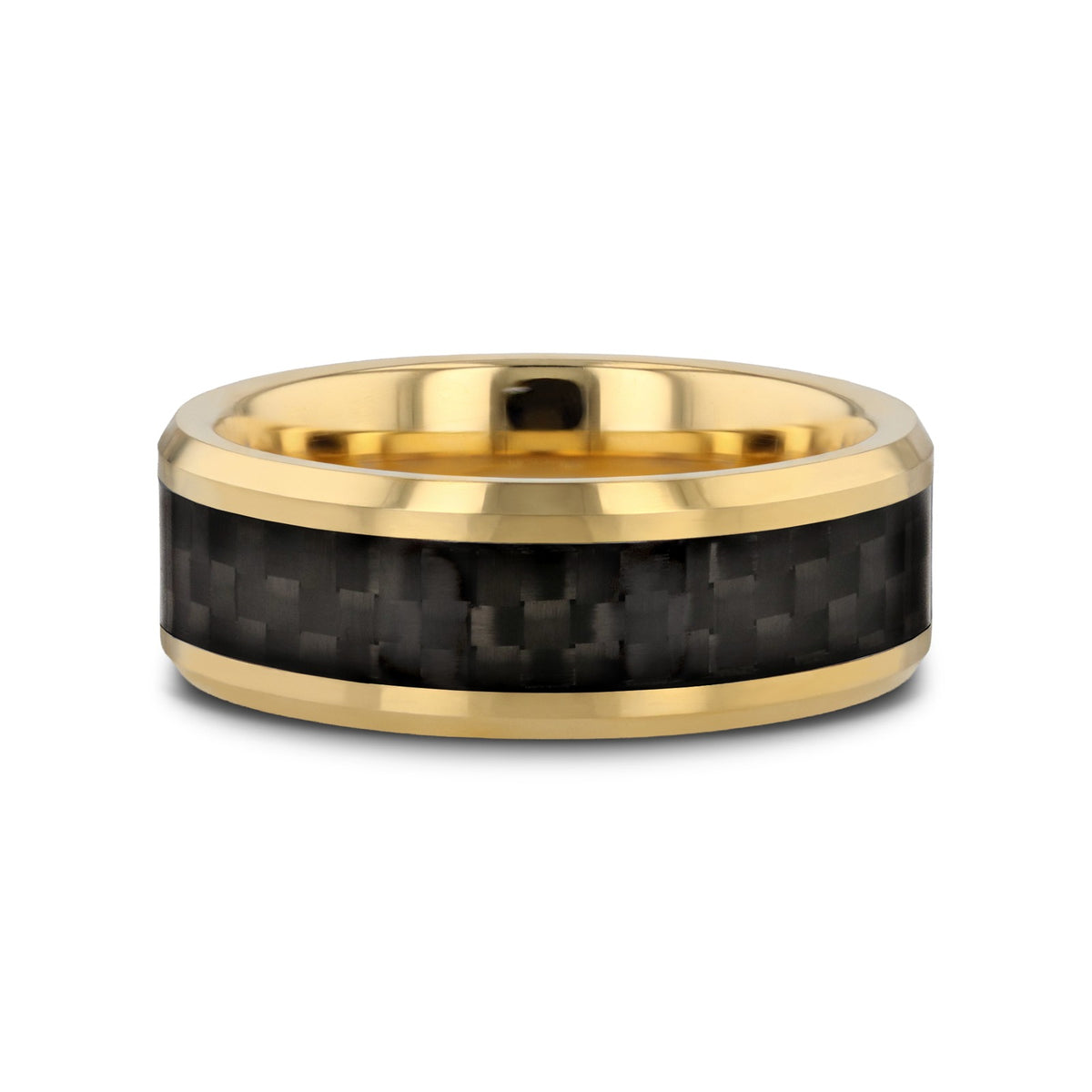DECIMUS Black Carbon Fiber Inlay Gold-Plated Tungsten Carbide Wedding Band - 8mm