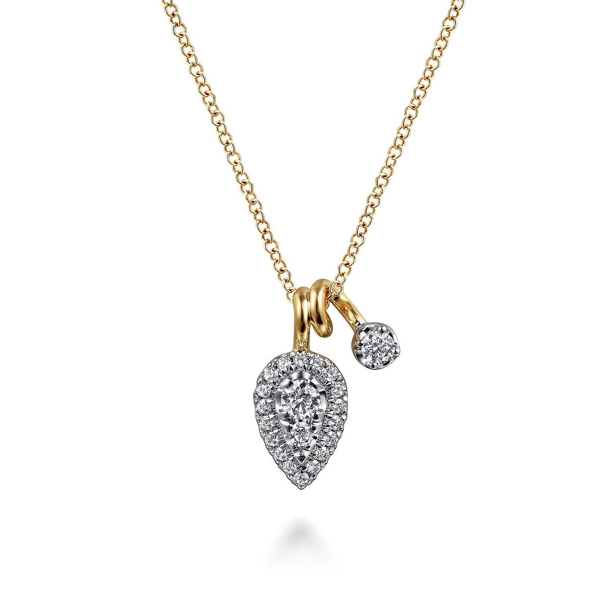 Gabriel & Co. 14K White Yellow Gold Double Diamond Pendant Necklace .34CTW