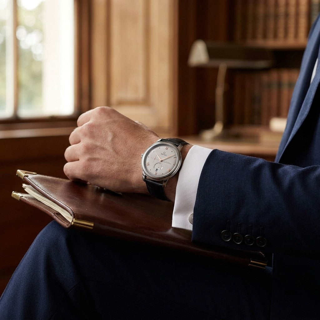 Omega de Ville Prestige 41 mm — Steel on Leather Strap (434.13.41.21.06.001) — lifestyle
