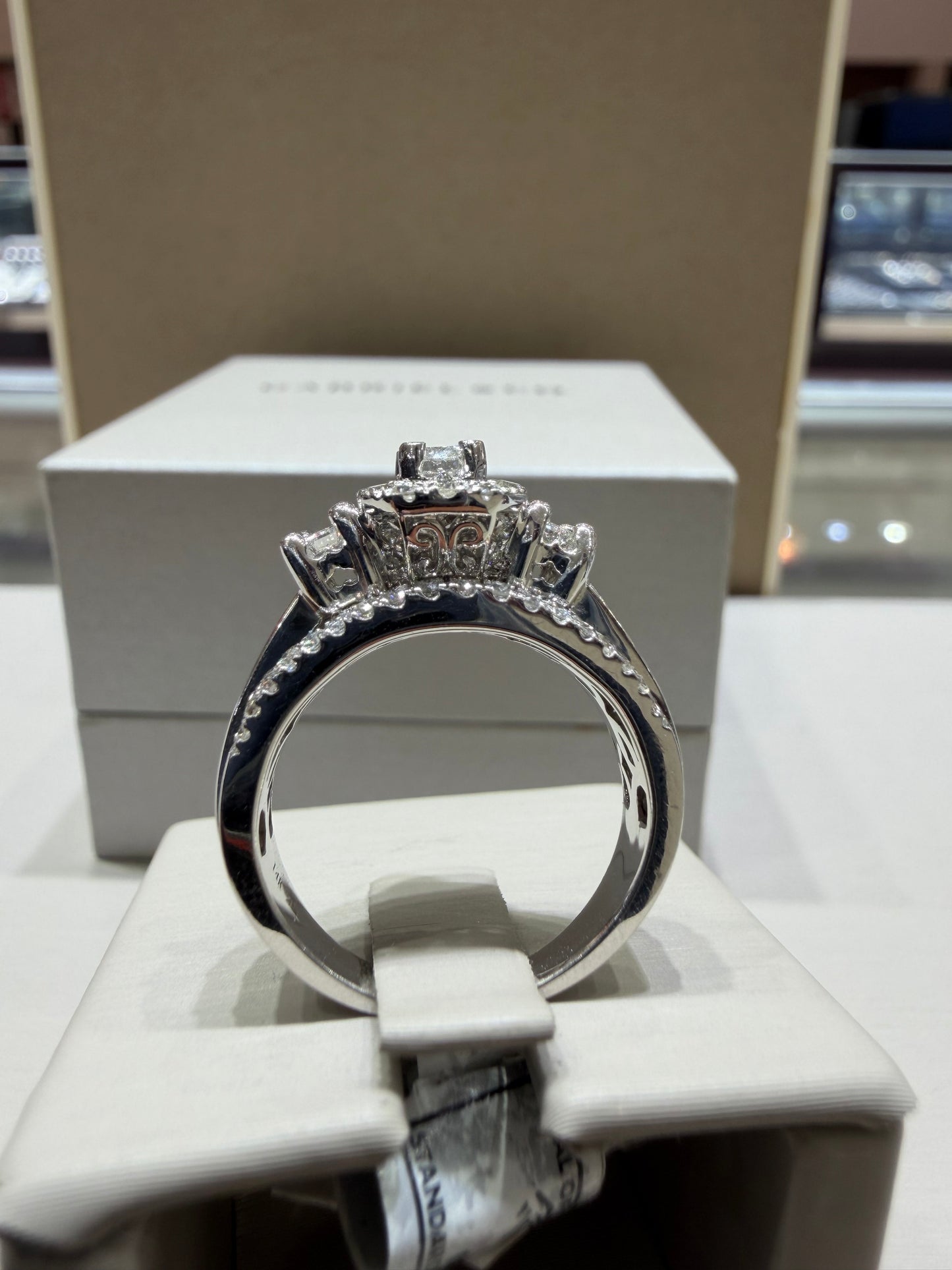 1.45 CTW Emerald Cut Three-Stone Diamond Ring | 14K White Gold