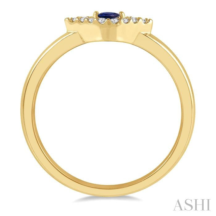 2.60 MM Round Shape Sapphire and 1/10 Ctw Evil Eye Petite Round Cut Diamond Precious Ring in 10K Yellow Gold