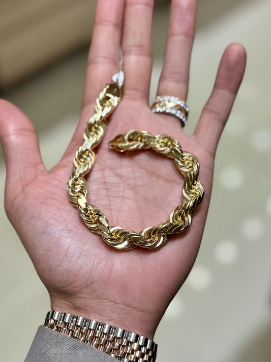 10k Rope Solid Gold Rope 11.5mm 9.5" inch Yellow