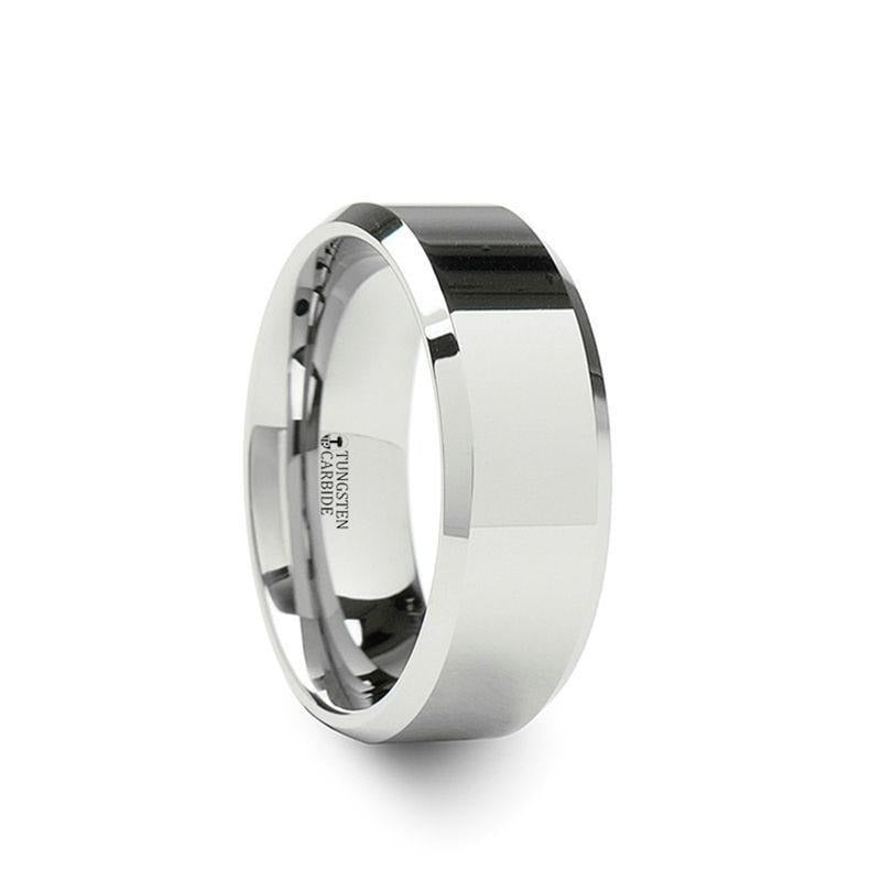 LAWTON White Tungsten Wedding Band with Beveled Edges - 10mm