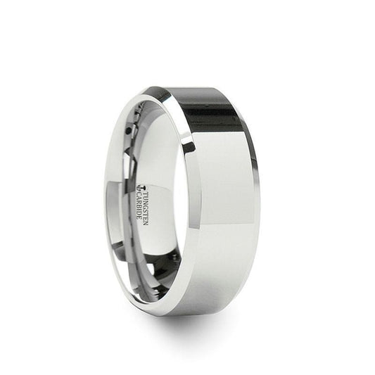 LINCOLN White Tungsten Wedding Band with Beveled Edges - 4mm - 12mm - 8mm