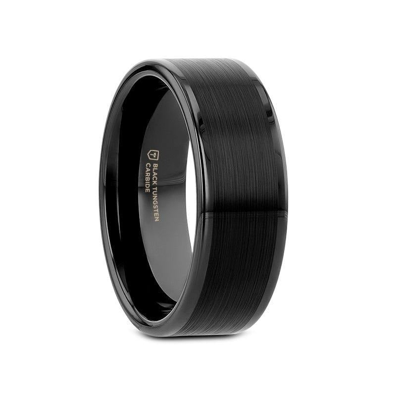 VULCAN Flat Black Tungsten Ring with Brushed Center & Polished Edges - 4mm - 12mm - 8mm