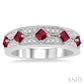 2.5 MM Princess Cut Ruby and 1/6 Ctw Round Cut Diamond Precious Band in 14K White Gold