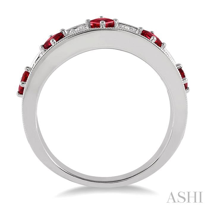 2.5 MM Princess Cut Ruby and 1/6 Ctw Round Cut Diamond Precious Band in 14K White Gold