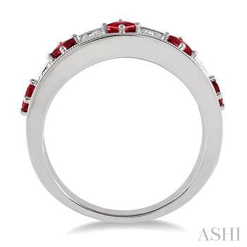 2.5 MM Princess Cut Ruby and 1/6 Ctw Round Cut Diamond Precious Band in 14K White Gold