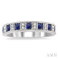 2.5 MM Round Cut Sapphire and 1/10 Ctw Round Cut Diamond Precious Band in 14K White Gold
