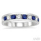 2.9 MM Sapphire and 1/2 Ctw Round Cut Diamond Precious Wedding Band in 14K White Gold