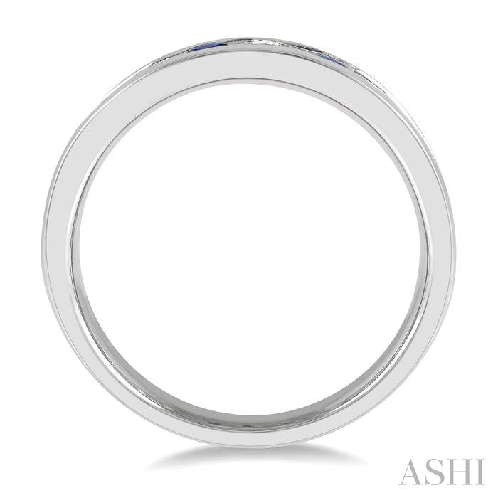 2.9 MM Sapphire and 1/2 Ctw Round Cut Diamond Precious Wedding Band in 14K White Gold