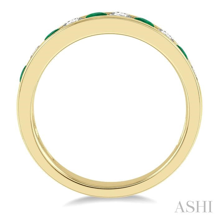 2.6 MM Emerald and 3/8 Ctw Round Cut Diamond Precious Wedding Band in 14K Yellow Gold