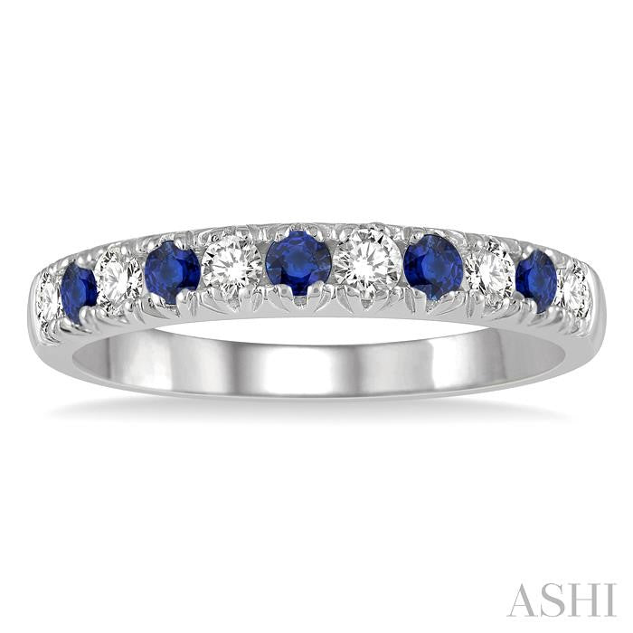 2.3 MM Sapphire and 1/4 Ctw Round Cut Diamond Precious Wedding Band in 14K White Gold