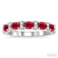4X3 MM Oval Shape Ruby and 1/6 Ctw Round Cut Diamond Precious Band in 14K White Gold