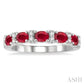4X3 MM Oval Shape Ruby and 1/6 Ctw Round Cut Diamond Precious Band in 14K White Gold