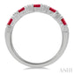 4X3 MM Oval Shape Ruby and 1/6 Ctw Round Cut Diamond Precious Band in 14K White Gold