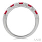 4X3 MM Oval Shape Ruby and 1/6 Ctw Round Cut Diamond Precious Band in 14K White Gold