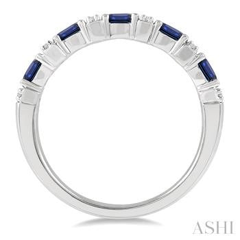 4X3 MM Oval Shape Sapphire and 1/6 Ctw Round Cut Diamond Precious Band in 14K White Gold