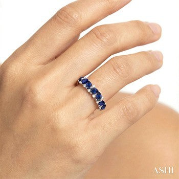4X3 MM Pear Shape Sapphire and 1/6 Ctw Round Cut Diamond Precious Band in 14K White Gold