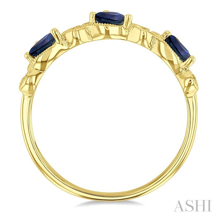 4X3 MM Pear Cut Sapphire and 1/10 Ctw Lattice Round Cut Diamond Precious Band in 14K Yellow Gold
