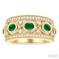 4X3 MM Oval and 2.8 MM Round Cut Emerald and 3/8 Ctw Curvy Criss Cross Round Cut Diamond Precious Band in 14K Yellow Gol