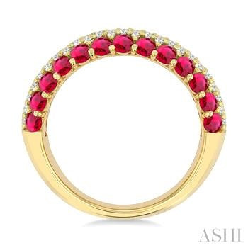 2.4 MM Center Border Round Shape Ruby and 1/2 Ctw Round Cut Diamond Precious Band in 14K Yellow Gold