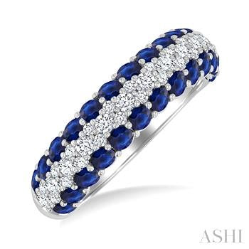 1/2 Ctw Round Cut Diamond Center and 2.4 MM Sapphire Border Precious Band in 14K White Gold