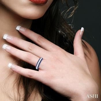1/2 Ctw Round Cut Diamond Center and 2.4 MM Sapphire Border Precious Band in 14K White Gold