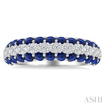 1/2 Ctw Round Cut Diamond Center and 2.4 MM Sapphire Border Precious Band in 14K White Gold