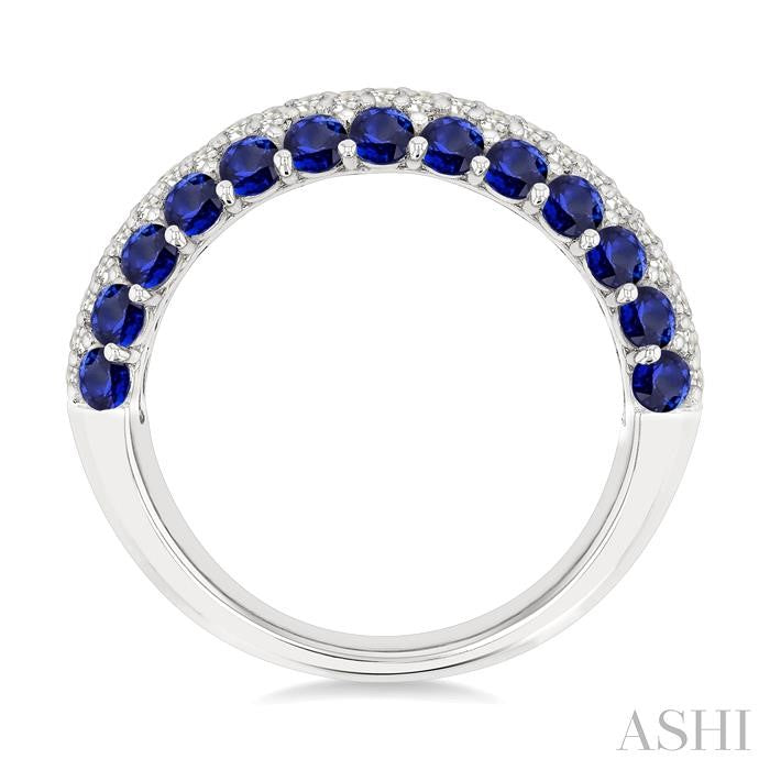 1/2 Ctw Round Cut Diamond Center and 2.4 MM Sapphire Border Precious Band in 14K White Gold