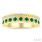 2 MM Round Shape Emerald and 1/6 Ctw Round Cut Diamond Precious Fashion Band in 10K Yellow Gold
