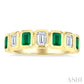4X3 MM Octagonal Shape Emerald and 5/8 Ctw Emerald Cut Diamond 7 Stone Bezel Set Precious Fashion Band in 14K Yellow Gol